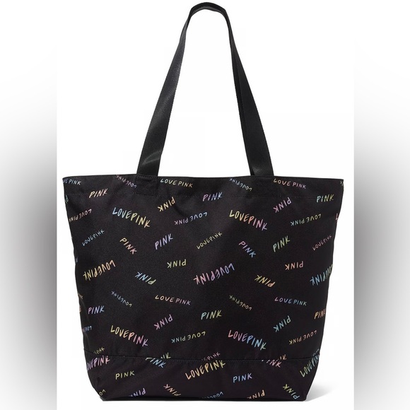 Victoria Secret Pink Multi Colored Logo Large Weekender Tote Bag 16x22 NWT 2024 - Picture 5 of 6